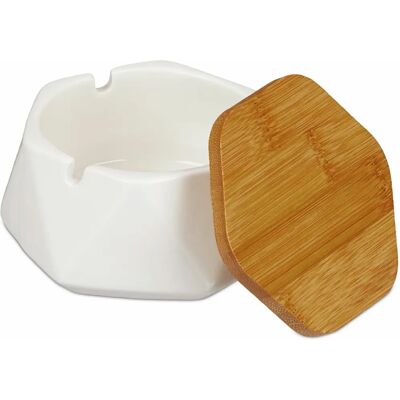 Relaxdays Askfat - Hexagonalt keramiskt med bambulock - Inomhus utomhus Relaxdays Askfat - Hexagonalt keramiskt med bambulock - Inomhus utomhus