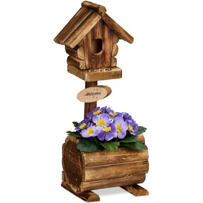 Relaxdays Fågelhus med blomkruka - Rustik trädekor Relaxdays Fågelhus med blomkruka - Rustik trädekor