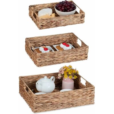 Relaxdays Tablett-Set - 3 Natürliche Geflochtene Servierteller für Frühstück, Tee, Abendessen Relaxdays Tablett-Set - 3 Natürliche Geflochtene Servierteller für Frühstück, Tee, Abendessen