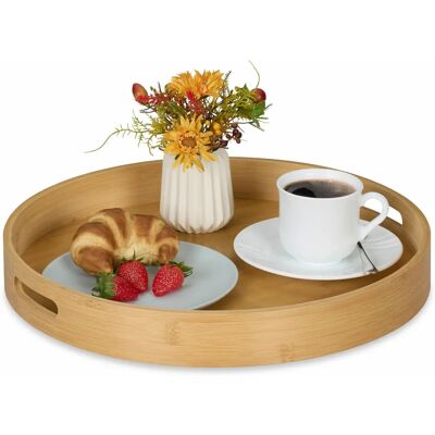 Relaxdays Bambus MDF runder Serviertable Hochrand Griffe Relaxdays Bambus MDF runder Serviertable Hochrand Griffe
