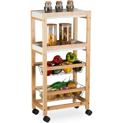 Relaxdays Carrito de Cocina de Bambú 4 Niveles - Carro de Cocina Relaxdays Carrito de Cocina de Bambú 4 Niveles - Carro de Cocina