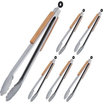 Relaxdays Stainless Steel 6-Piece BBQ Tongs Set - Heat-Resistant, Wooden Handle Relaxdays Stainless Steel 6-Piece BBQ Tongs Set - Heat-Resistant, Wooden Handle