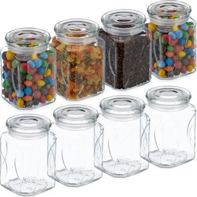 Relaxdays Glasförvaringsburkar Set av 8 - 750ml - Kvadratiska, Transparent Relaxdays Glasförvaringsburkar Set av 8 - 750ml - Kvadratiska, Transparent