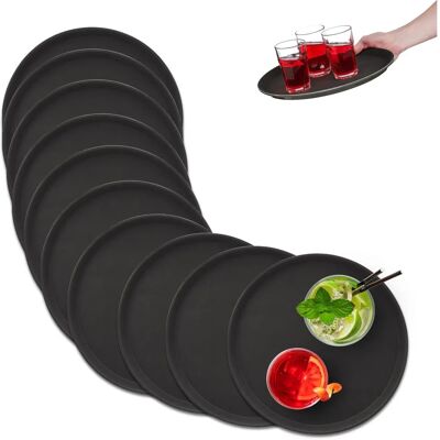 Relaxdays Set 10 Bandejas Redondas para Camareros - Negro Relaxdays Set 10 Bandejas Redondas para Camareros - Negro