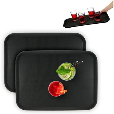 Relaxdays Set of 2 Black Non-slip Serving Trays - 56x41 cm Relaxdays Set of 2 Black Non-slip Serving Trays - 56x41 cm