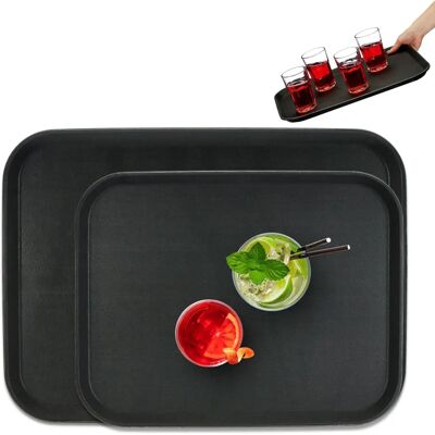 Zwart Bartray Set - Rechthoekige serveerbakken voor drankjes en eten - 2 maten Zwart Bartray Set - Rechthoekige serveerbakken voor drankjes en eten - 2 maten