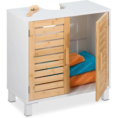 Relaxdays Mobile bagno bianco e naturale - Salvaspazio, 2 ante, MDF e bambù Relaxdays Mobile bagno bianco e naturale - Salvaspazio, 2 ante, MDF e bambù