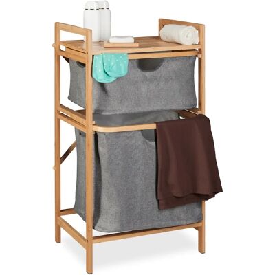Relaxdays Panier à Linge en Bambou et Étagère - Naturel/Gris - Publicité Relaxdays Panier à Linge en Bambou et Étagère - Naturel/Gris - Publicité