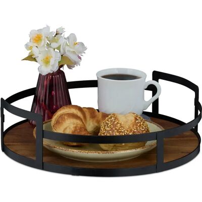 Relaxdays Wooden Tray with Metal Rim - Round 8.5x30.5cm Relaxdays Wooden Tray with Metal Rim - Round 8.5x30.5cm