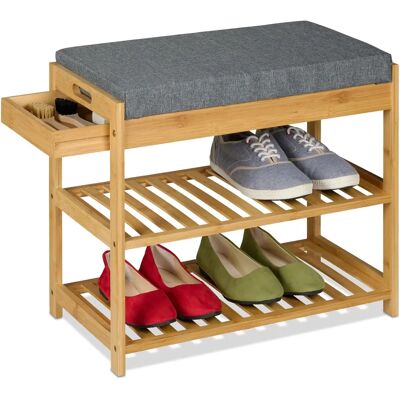 Relaxdays Bambus Schuhbank mit Polster und Schublade Relaxdays Bambus Schuhbank mit Polster und Schublade