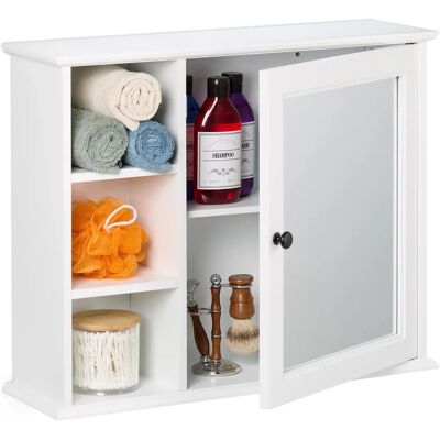Relaxdays Armario de baño con espejo - Estantes abiertos, Ajustable, Blanco Relaxdays Armario de baño con espejo - Estantes abiertos, Ajustable, Blanco