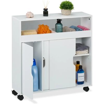 Relaxdays Storage Cart Narrow, Bathroom & Kitchen, MDF, White - Storage Solution Relaxdays Storage Cart Narrow, Bathroom & Kitchen, MDF, White - Storage Solution