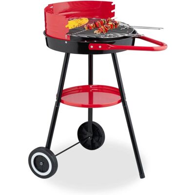 Relaxdays - Bärbar kolgrill, 42 cm Ø, Picknick, Trädgård, Park, Vindskydd, Rund, Svart/Röd Relaxdays - Bärbar kolgrill, 42 cm Ø, Picknick, Trädgård, Park, Vindskydd, Rund, Svart/Röd