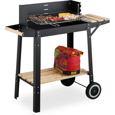 Relaxdays - Holzkohlegrill mit Rädern, 2 Ablagen, Höhenverstellbar, Windschutz - 80,5x86x42 cm, Schwarz Relaxdays - Holzkohlegrill mit Rädern, 2 Ablagen, Höhenverstellbar, Windschutz - 80,5x86x42 cm, Schwarz