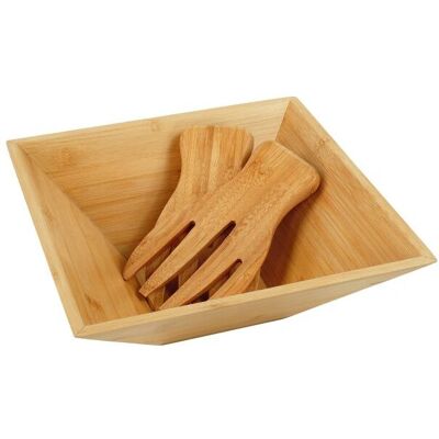 Relaxdays Saladier en bambou - Plat de service de 28cm avec couverts - Finition naturelle - Publicité Relaxdays Saladier en bambou - Plat de service de 28cm avec couverts - Finition naturelle - Publicité
