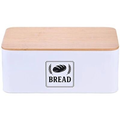 Relaxdays - Broodblik - Bamboe deksel - Wit Relaxdays - Broodblik - Bamboe deksel - Wit