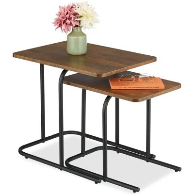 Relaxdays Set 2 Side Tables - Wood Effect, Metal, Square Relaxdays Set 2 Side Tables - Wood Effect, Metal, Square