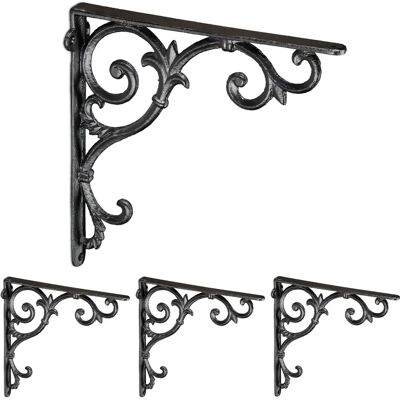 Relaxdays - 4pcs - Fonte - Noir - Supports d'étagères - Publicité Relaxdays - 4pcs - Fonte - Noir - Supports d'étagères - Publicité