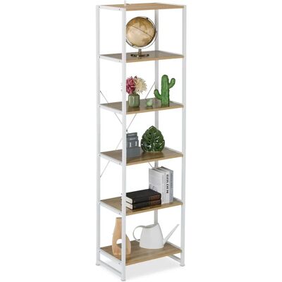 Relaxdays Hylla - 50x35x180 cm, 6 Hyllor, Vit/Natur - Förvaringsmöbel Relaxdays Hylla - 50x35x180 cm, 6 Hyllor, Vit/Natur - Förvaringsmöbel