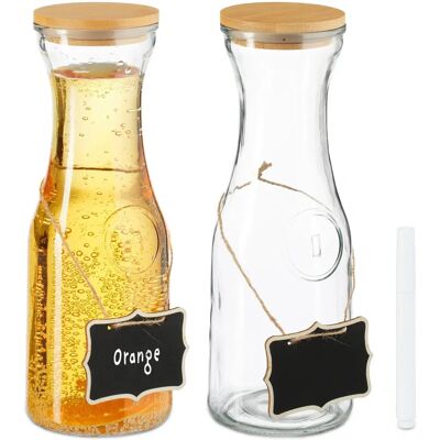 Relaxdays Ensemble de Carafes d'Eau - Verre, Bambou, 1L - Publicité Relaxdays Ensemble de Carafes d'Eau - Verre, Bambou, 1L - Publicité