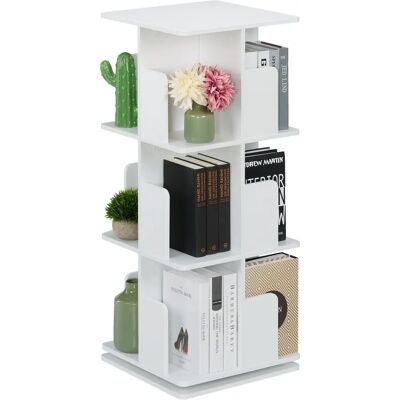 Relaxdays - White Rotating Bookcase, 3 Shelves - Book Storage Relaxdays - White Rotating Bookcase, 3 Shelves - Book Storage