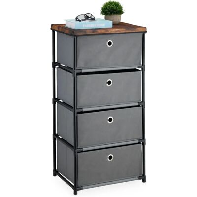 Relaxdays Storage Chest - 85x43x33 cm, 4 Fabric Drawers, Metal, Wood Effect Relaxdays Storage Chest - 85x43x33 cm, 4 Fabric Drawers, Metal, Wood Effect