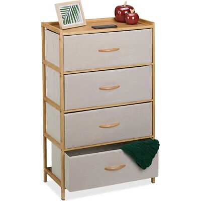 Cómoda de Bambú Relaxdays - 4 Cajones de Tela - Mueble de Almacenamiento Compacto Cómoda de Bambú Relaxdays - 4 Cajones de Tela - Mueble de Almacenamiento Compacto