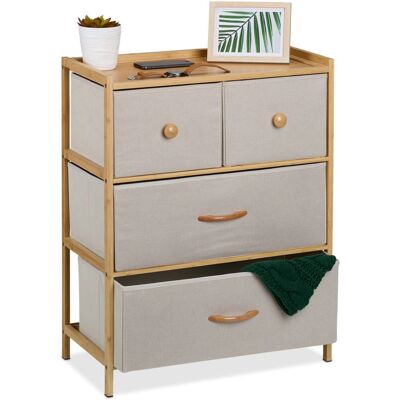 Relaxdays Bambus-Kommode - 4 Stoffschubladen - Natürliche Beigefarbe Relaxdays Bambus-Kommode - 4 Stoffschubladen - Natürliche Beigefarbe