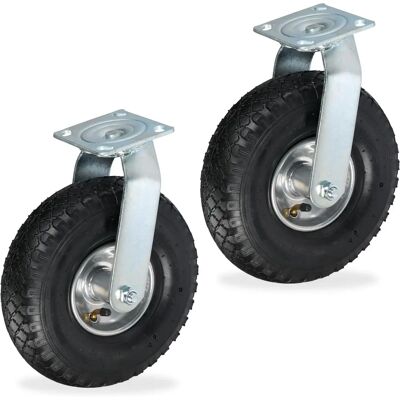 Relaxdays Steel & Rubber 2 Pneumatic Swivel Wheels - Wheels Relaxdays Steel & Rubber 2 Pneumatic Swivel Wheels - Wheels