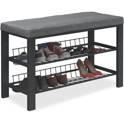 Relaxdays Shoe Storage Bench - 50.5x82x33cm - Upholstered, Metal, 2 Shelves Relaxdays Shoe Storage Bench - 50.5x82x33cm - Upholstered, Metal, 2 Shelves