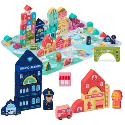 Relaxdays Holzbausteine Stadt Set - Bauklötze für Kinder Relaxdays Holzbausteine Stadt Set - Bauklötze für Kinder