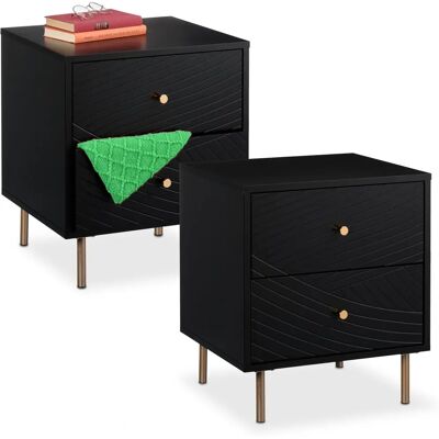 Relaxdays Nachttisch-Set aus 2 - Nachttisch, 52x45x40cm, Schwarz/Gold Relaxdays Nachttisch-Set aus 2 - Nachttisch, 52x45x40cm, Schwarz/Gold
