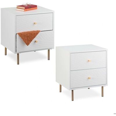 Relaxdays Weiß/Gold Nachttisch mit 2 Schubladen - Nachttisch Relaxdays Weiß/Gold Nachttisch mit 2 Schubladen - Nachttisch