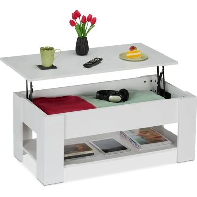 Relaxdays Weiße Höhenverstellbare Couchtisch mit Stauraum & Ablage Relaxdays Weiße Höhenverstellbare Couchtisch mit Stauraum & Ablage