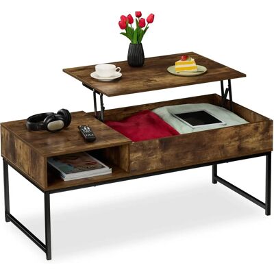 Relaxdays - Klappbarer Couchtisch, Niedriger Beistelltisch, 45x110x50 cm, Stauraum & Regal, Metall, Braun Relaxdays - Klappbarer Couchtisch, Niedriger Beistelltisch, 45x110x50 cm, Stauraum & Regal, Metall, Braun