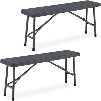 Relaxdays Garden Bench Set - 2 Foldable Plastic Steel Gray Relaxdays Garden Bench Set - 2 Foldable Plastic Steel Gray