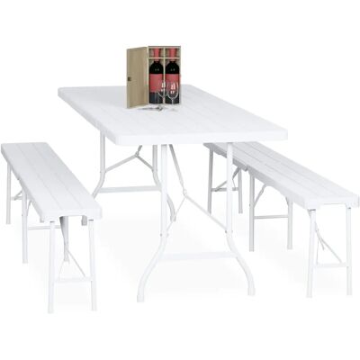 Relaxdays Tragbares Gartenset - 3-teilig mit Tisch und Bänken - Rustikale Holzoptik Relaxdays Tragbares Gartenset - 3-teilig mit Tisch und Bänken - Rustikale Holzoptik