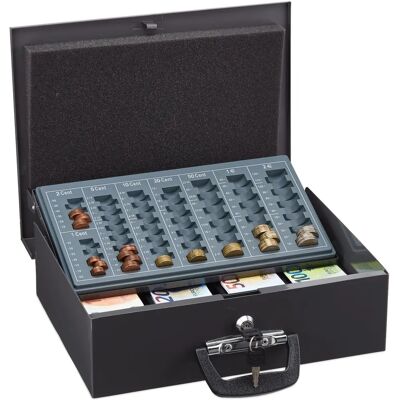 Relaxdays Money Box - Lockable Iron Cash Safe with 4 Bill Compartments and Coin Tray Relaxdays Money Box - Lockable Iron Cash Safe with 4 Bill Compartments and Coin Tray