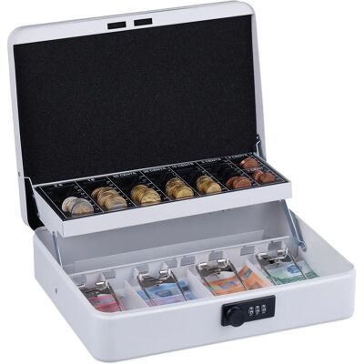 Relaxdays Cash Box - Secure Lock, Coin Tray, White Relaxdays Cash Box - Secure Lock, Coin Tray, White