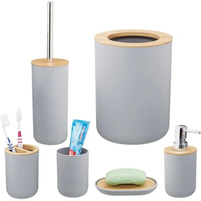 Set di accessori bagno in bambù Relaxdays - Spazzola wc, Dispenser sapone, 6 pezzi Set di accessori bagno in bambù Relaxdays - Spazzola wc, Dispenser sapone, 6 pezzi