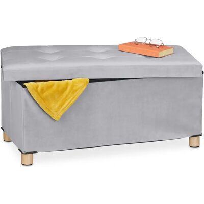 Relaxdays Pouf mit Aufbewahrung, Velours, Hellgrau - Platzsparender Hocker Relaxdays Pouf mit Aufbewahrung, Velours, Hellgrau - Platzsparender Hocker