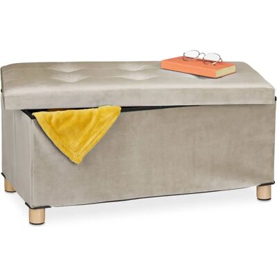 Relaxdays Storage Bench with Ottoman - Velvet, Creme, 34x76x38cm Relaxdays Storage Bench with Ottoman - Velvet, Creme, 34x76x38cm