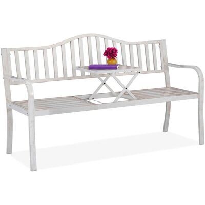 Relaxdays Banco de Jardín con Mesa - 3 Plazas, Plegable, Acero, Blanco y Bronce Relaxdays Banco de Jardín con Mesa - 3 Plazas, Plegable, Acero, Blanco y Bronce
