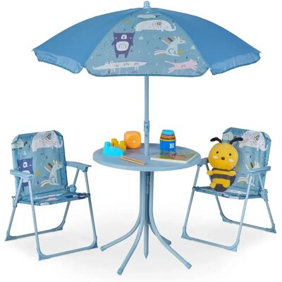 Relaxdays Kindersitzgruppe - Gartengarnitur mit Tiermotiven, Klappstühle, Sonnenschirm Relaxdays Kindersitzgruppe - Gartengarnitur mit Tiermotiven, Klappstühle, Sonnenschirm