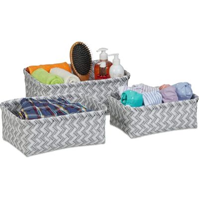Relaxdays Set van 3 Opbergmanden - Diverse Maten, Wit/Grijs Relaxdays Set van 3 Opbergmanden - Diverse Maten, Wit/Grijs