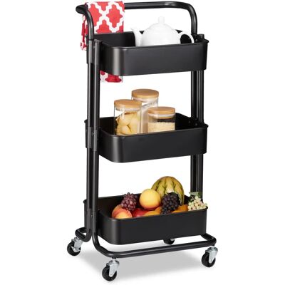 Relaxdays Carrito de Utilidad de Metal - 3 Estantes, Negro - Tipo de Producto Relaxdays Carrito de Utilidad de Metal - 3 Estantes, Negro - Tipo de Producto