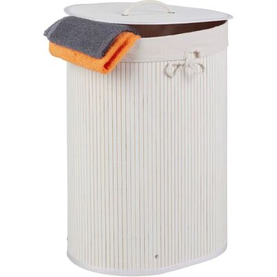 Relaxdays Bamboo Laundry Basket - Foldable, 46L, White Relaxdays Bamboo Laundry Basket - Foldable, 46L, White