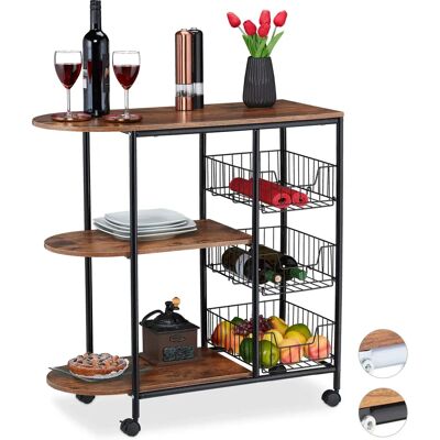RELAXDAYS Kitchen Cart - Industrial, 3 Shelves, 3 Baskets, Black/Brown RELAXDAYS Kitchen Cart - Industrial, 3 Shelves, 3 Baskets, Black/Brown