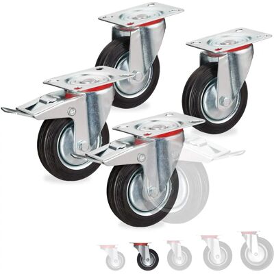 Relaxdays Forgó kerekek készlet - 4 db, 100mm, Fekete Relaxdays Forgó kerekek készlet - 4 db, 100mm, Fekete