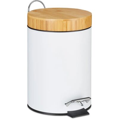 Relaxdays Bathroom Trash Bin with Pedal 3L - Waste Basket in Bamboo-White Relaxdays Bathroom Trash Bin with Pedal 3L - Waste Basket in Bamboo-White